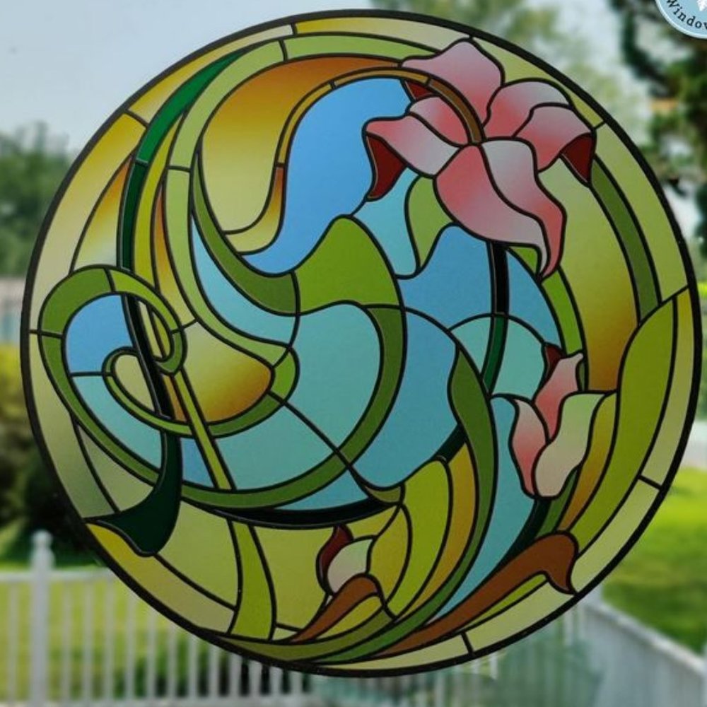 Lillies Faux Stained Glass Window Cling Sun Catcher